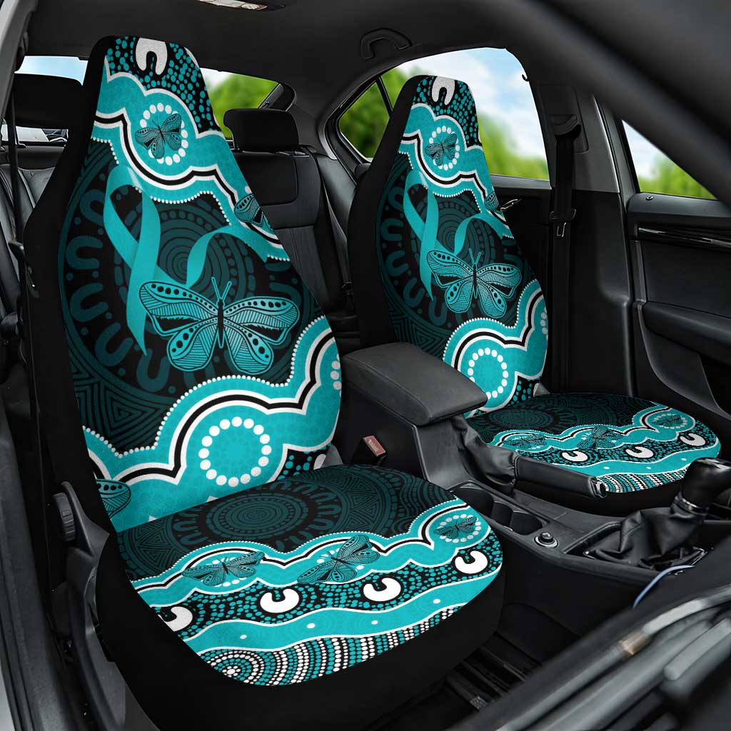 Cyan Ribbon PTSD Awareness Month Car Seat Cover Aboriginal Art - Aussie Hoodie