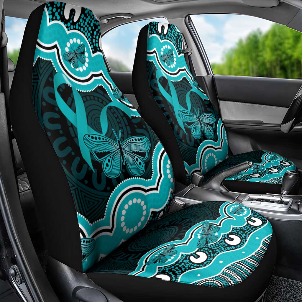 Cyan Ribbon PTSD Awareness Month Car Seat Cover Aboriginal Art - Aussie Hoodie