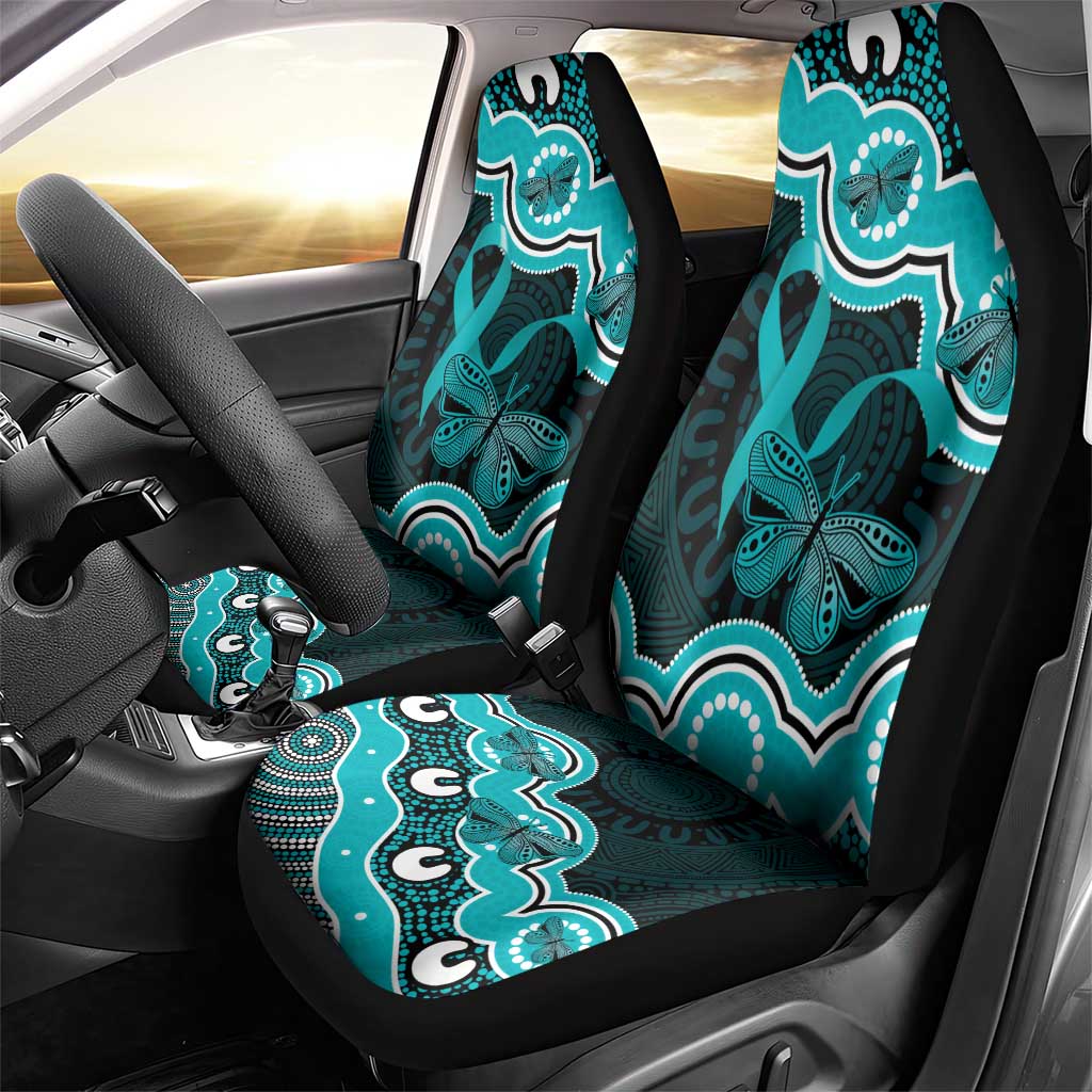 Cyan Ribbon PTSD Awareness Month Car Seat Cover Aboriginal Art - Aussie Hoodie