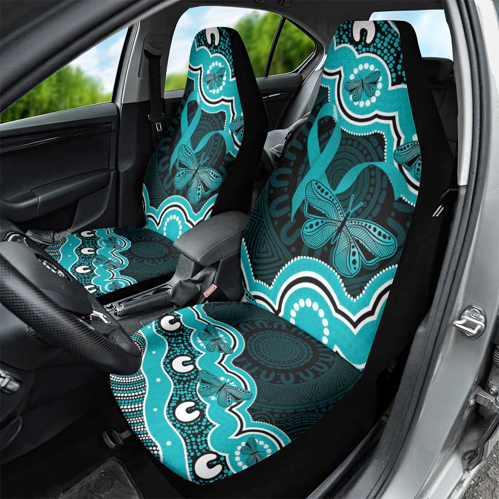Cyan Ribbon PTSD Awareness Month Car Seat Cover Aboriginal Art - Aussie Hoodie