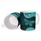 Cyan Ribbon PTSD Awareness Month Ceramic Mug Aboriginal Art - Aussie Hoodie