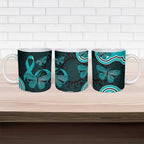 Cyan Ribbon PTSD Awareness Month Ceramic Mug Aboriginal Art - Aussie Hoodie
