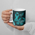 Cyan Ribbon PTSD Awareness Month Ceramic Mug Aboriginal Art - Aussie Hoodie