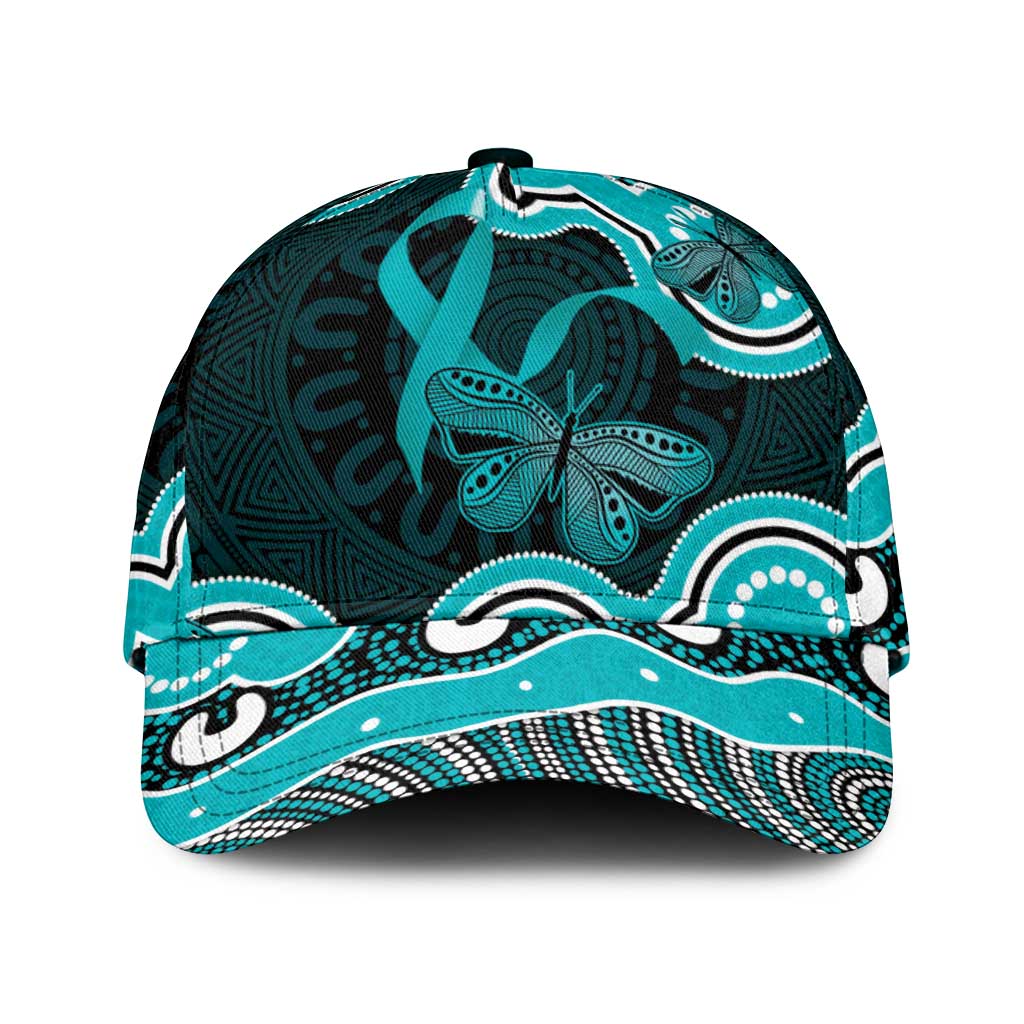 Cyan Ribbon PTSD Awareness Month Classic Cap Aboriginal Art - Aussie Hoodie
