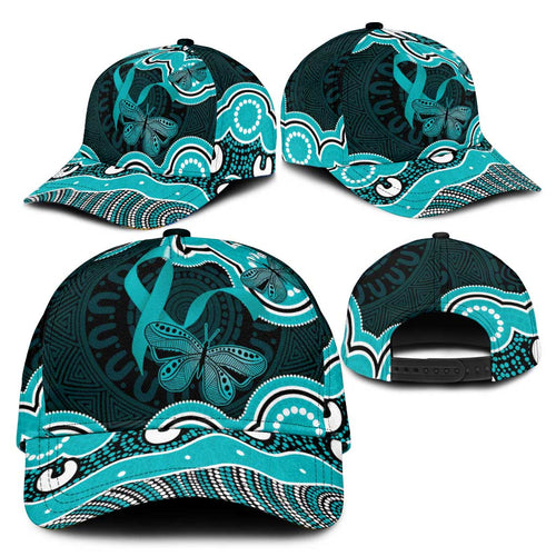 Cyan Ribbon PTSD Awareness Month Classic Cap Aboriginal Art - Aussie Hoodie