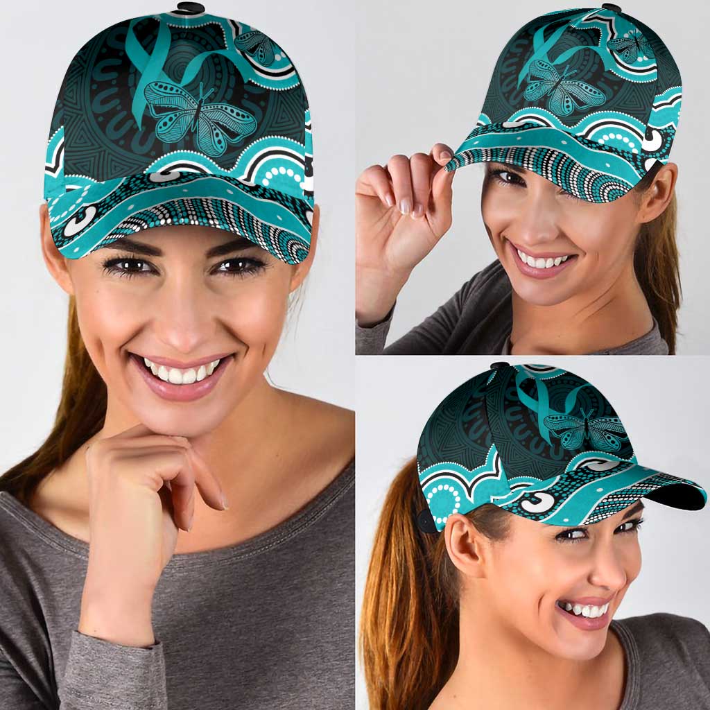 Cyan Ribbon PTSD Awareness Month Classic Cap Aboriginal Art - Aussie Hoodie