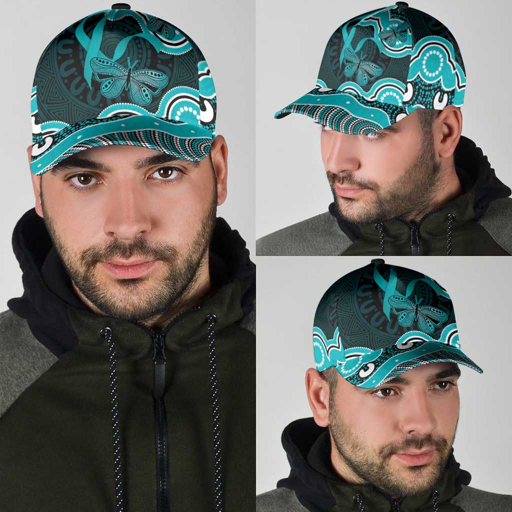 Cyan Ribbon PTSD Awareness Month Classic Cap Aboriginal Art - Aussie Hoodie