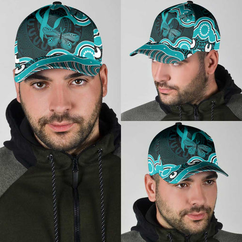 Cyan Ribbon PTSD Awareness Month Classic Cap Aboriginal Art - Aussie Hoodie