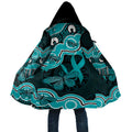 Cyan Ribbon PTSD Awareness Month Cloak Aboriginal Art - Aussie Hoodie