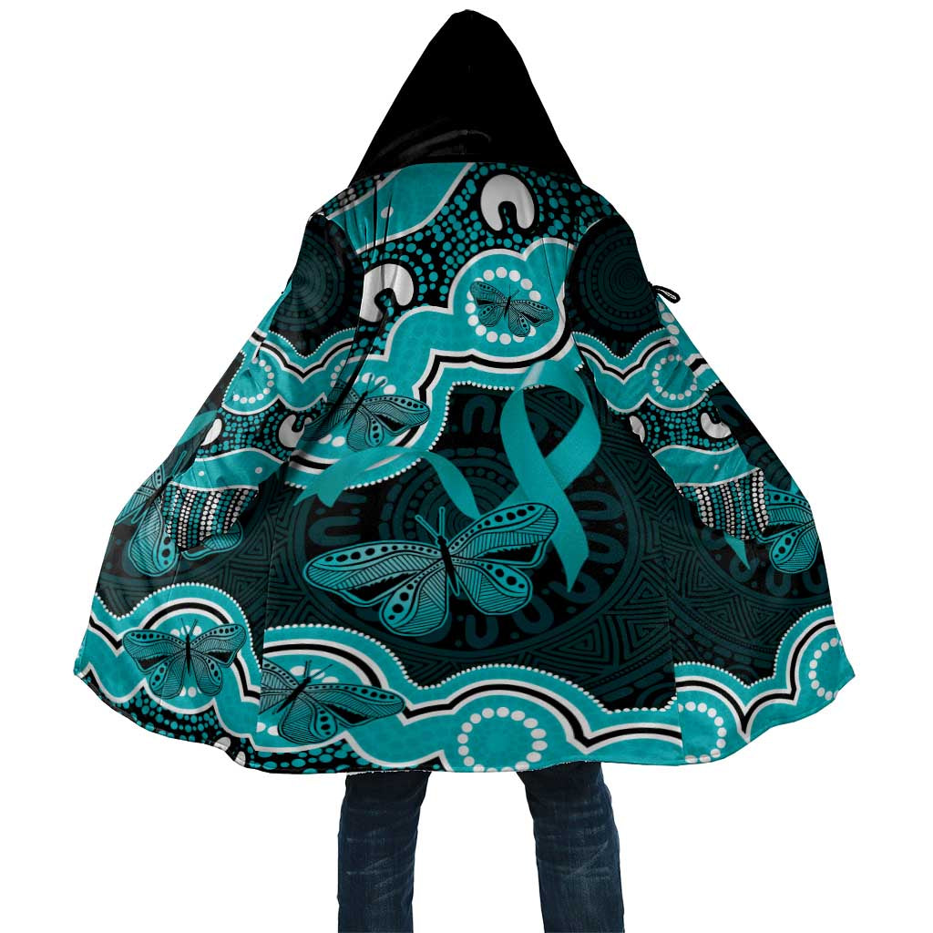 Cyan Ribbon PTSD Awareness Month Cloak Aboriginal Art - Aussie Hoodie