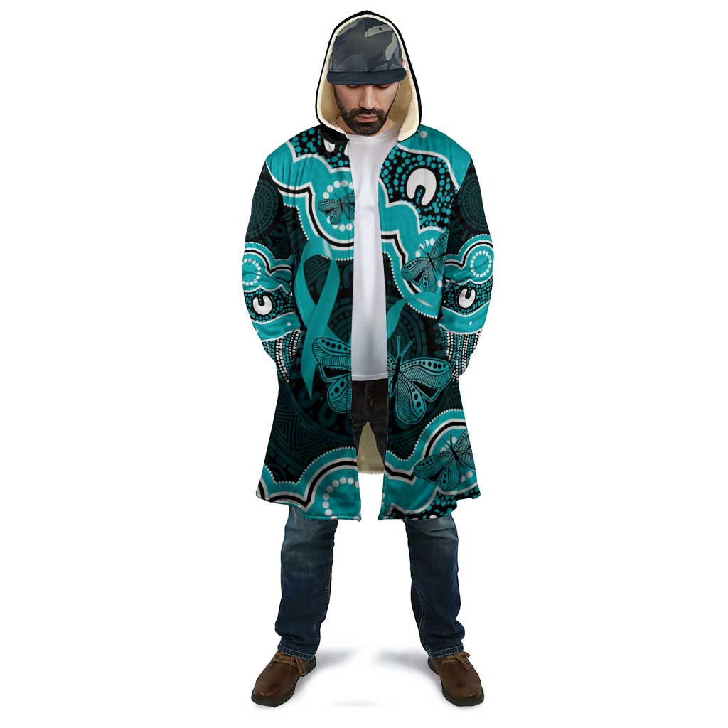 Cyan Ribbon PTSD Awareness Month Cloak Aboriginal Art - Aussie Hoodie