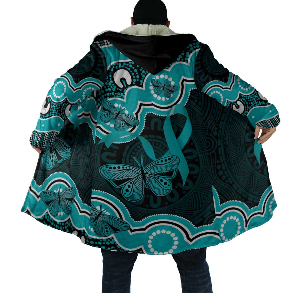 Cyan Ribbon PTSD Awareness Month Cloak Aboriginal Art - Aussie Hoodie