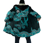 Cyan Ribbon PTSD Awareness Month Cloak Aboriginal Art - Aussie Hoodie