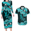 Cyan Ribbon PTSD Awareness Month Couples Matching Long Sleeve Bodycon Dress and Hawaiian Shirt Aboriginal Art - Aussie Hoodie
