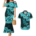 Cyan Ribbon PTSD Awareness Month Couples Matching Mermaid Dress and Hawaiian Shirt Aboriginal Art - Aussie Hoodie