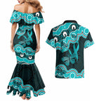 Cyan Ribbon PTSD Awareness Month Couples Matching Mermaid Dress and Hawaiian Shirt Aboriginal Art - Aussie Hoodie