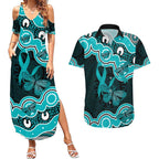 Cyan Ribbon PTSD Awareness Month Couples Matching Summer Maxi Dress and Hawaiian Shirt Aboriginal Art - Aussie Hoodie