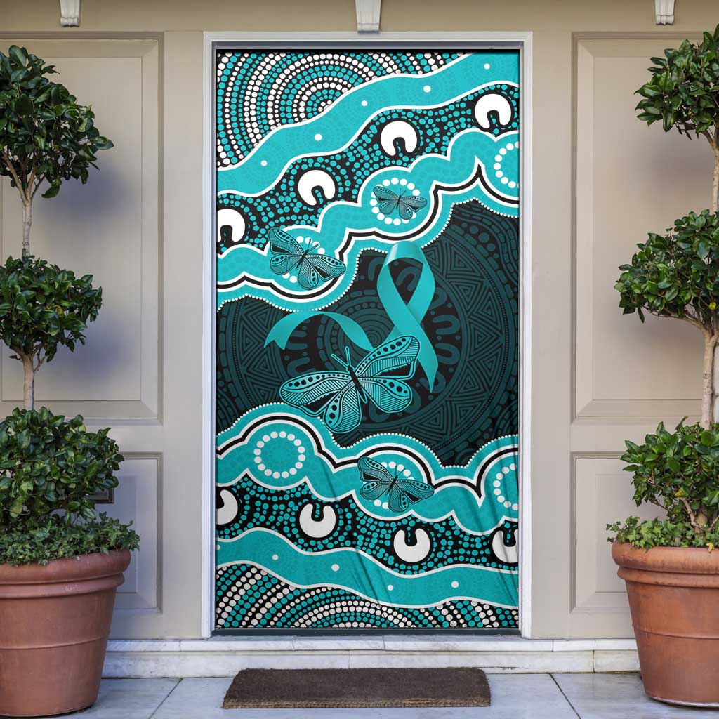Cyan Ribbon PTSD Awareness Month Door Cover Aboriginal Art - Aussie Hoodie