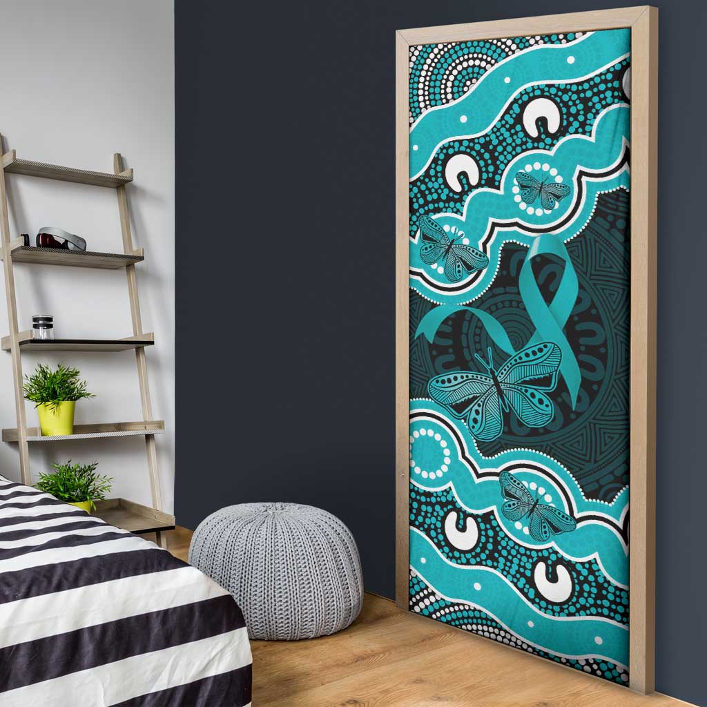 Cyan Ribbon PTSD Awareness Month Door Cover Aboriginal Art - Aussie Hoodie