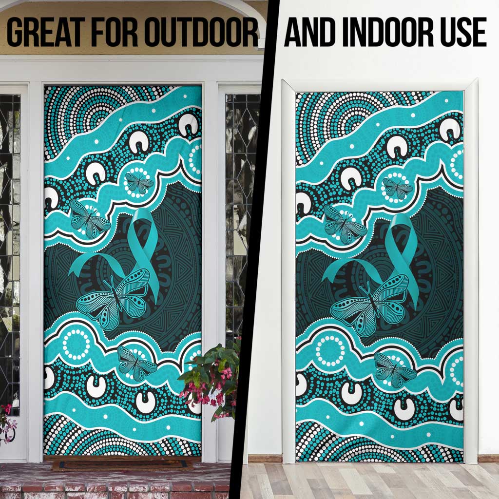 Cyan Ribbon PTSD Awareness Month Door Cover Aboriginal Art - Aussie Hoodie