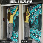 Cyan Ribbon PTSD Awareness Month Door Cover Aboriginal Art - Aussie Hoodie