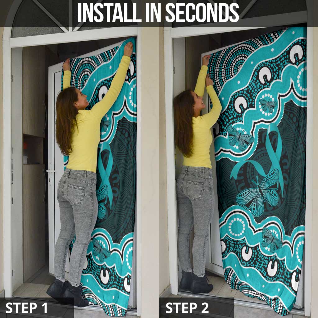 Cyan Ribbon PTSD Awareness Month Door Cover Aboriginal Art - Aussie Hoodie