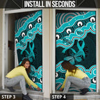 Cyan Ribbon PTSD Awareness Month Door Cover Aboriginal Art - Aussie Hoodie