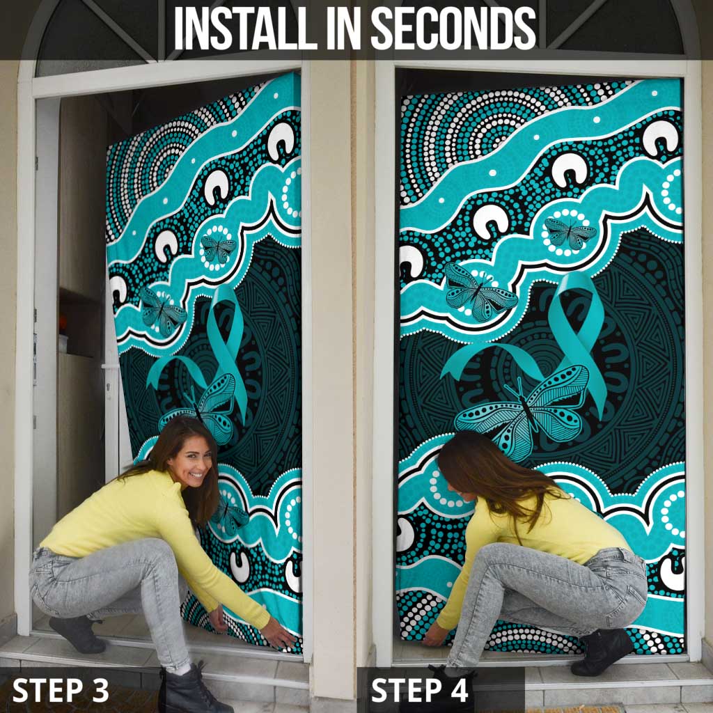 Cyan Ribbon PTSD Awareness Month Door Cover Aboriginal Art - Aussie Hoodie