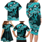 Cyan Ribbon PTSD Awareness Month Family Matching Long Sleeve Bodycon Dress and Hawaiian Shirt Aboriginal Art - Aussie Hoodie