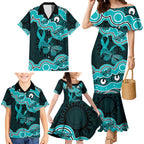 Cyan Ribbon PTSD Awareness Month Family Matching Mermaid Dress and Hawaiian Shirt Aboriginal Art - Aussie Hoodie
