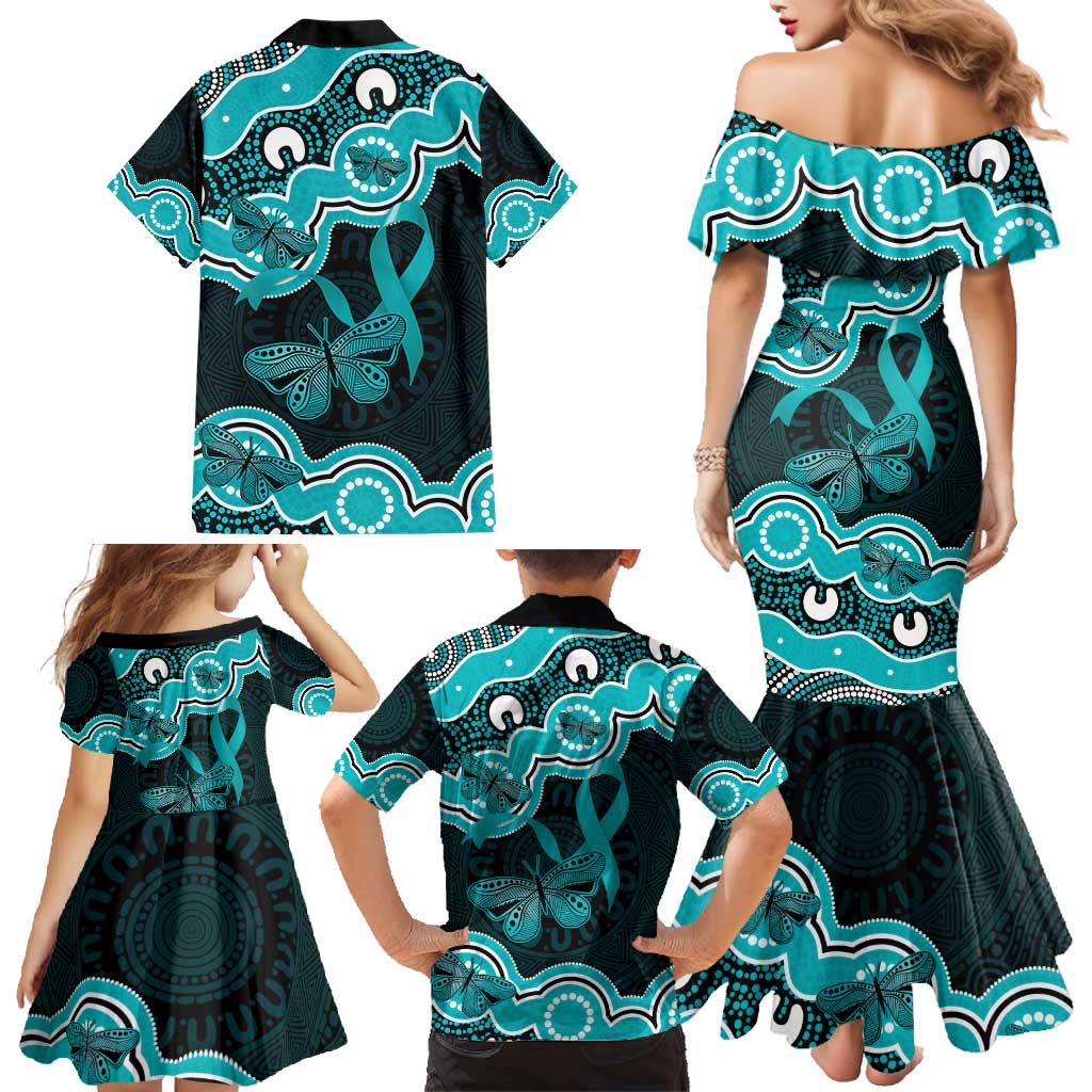 Cyan Ribbon PTSD Awareness Month Family Matching Mermaid Dress and Hawaiian Shirt Aboriginal Art - Aussie Hoodie