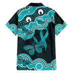 Cyan Ribbon PTSD Awareness Month Family Matching Off The Shoulder Long Sleeve Dress and Hawaiian Shirt Aboriginal Art - Aussie Hoodie