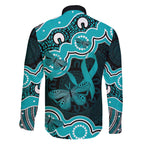 Cyan Ribbon PTSD Awareness Month Family Matching Off The Shoulder Long Sleeve Dress and Hawaiian Shirt Aboriginal Art - Aussie Hoodie