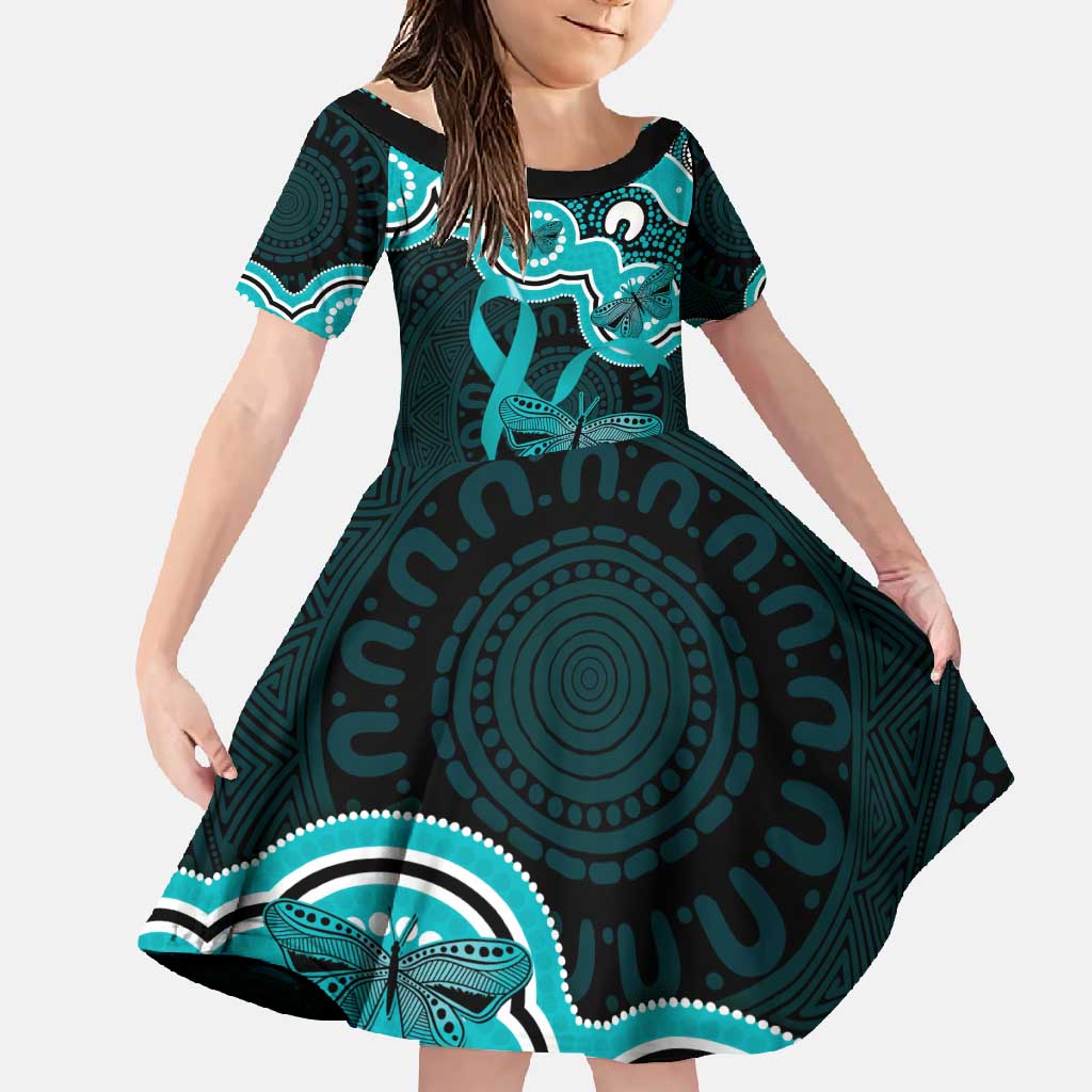 Cyan Ribbon PTSD Awareness Month Family Matching Off Shoulder Maxi Dress and Hawaiian Shirt Aboriginal Art - Aussie Hoodie