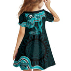 Cyan Ribbon PTSD Awareness Month Family Matching Off Shoulder Maxi Dress and Hawaiian Shirt Aboriginal Art - Aussie Hoodie