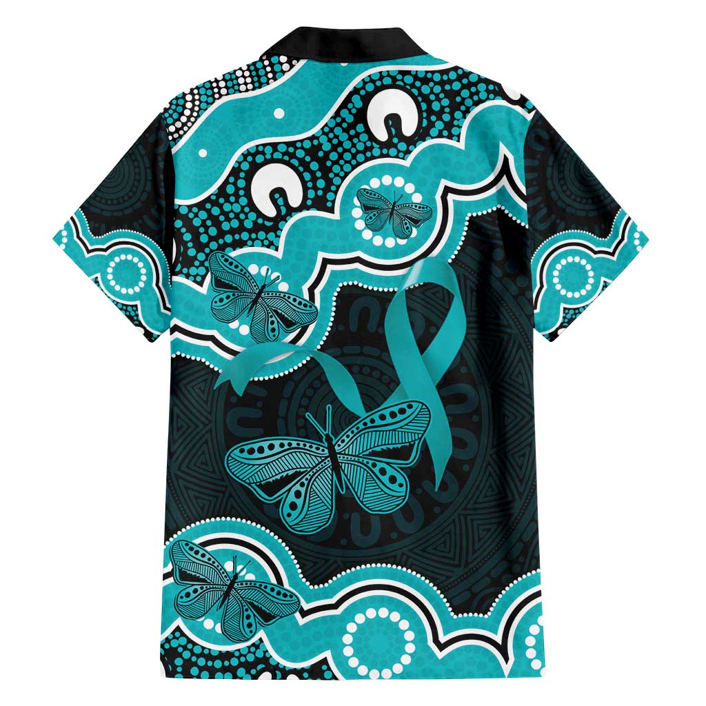 Cyan Ribbon PTSD Awareness Month Family Matching Off Shoulder Maxi Dress and Hawaiian Shirt Aboriginal Art - Aussie Hoodie