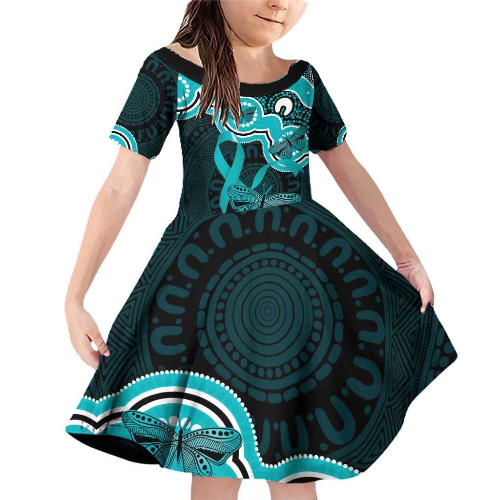 Cyan Ribbon PTSD Awareness Month Family Matching Off Shoulder Short Dress and Hawaiian Shirt Aboriginal Art - Aussie Hoodie