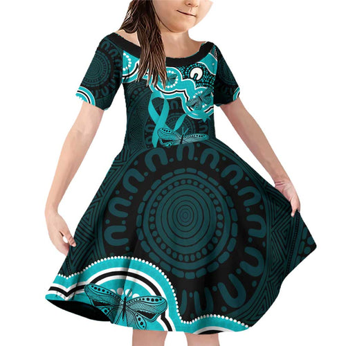 Cyan Ribbon PTSD Awareness Month Family Matching Off Shoulder Short Dress and Hawaiian Shirt Aboriginal Art - Aussie Hoodie