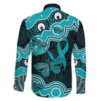 Cyan Ribbon PTSD Awareness Month Family Matching Off Shoulder Short Dress and Hawaiian Shirt Aboriginal Art - Aussie Hoodie