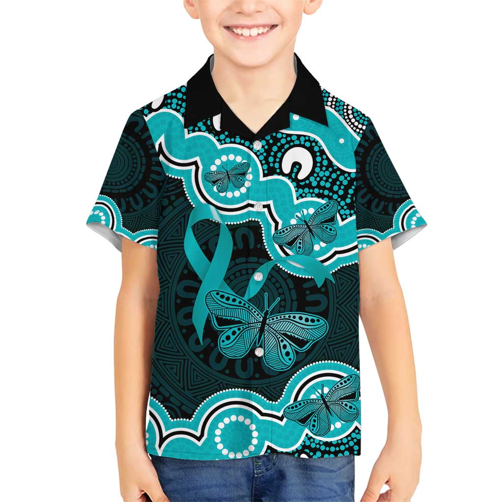 Cyan Ribbon PTSD Awareness Month Family Matching Off Shoulder Short Dress and Hawaiian Shirt Aboriginal Art - Aussie Hoodie