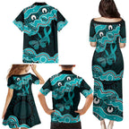 Cyan Ribbon PTSD Awareness Month Family Matching Puletasi and Hawaiian Shirt Aboriginal Art - Aussie Hoodie