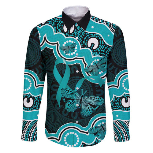 Cyan Ribbon PTSD Awareness Month Family Matching Puletasi and Hawaiian Shirt Aboriginal Art - Aussie Hoodie
