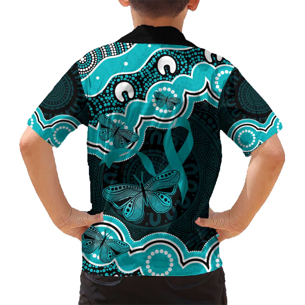 Cyan Ribbon PTSD Awareness Month Family Matching Short Sleeve Bodycon Dress and Hawaiian Shirt Aboriginal Art - Aussie Hoodie