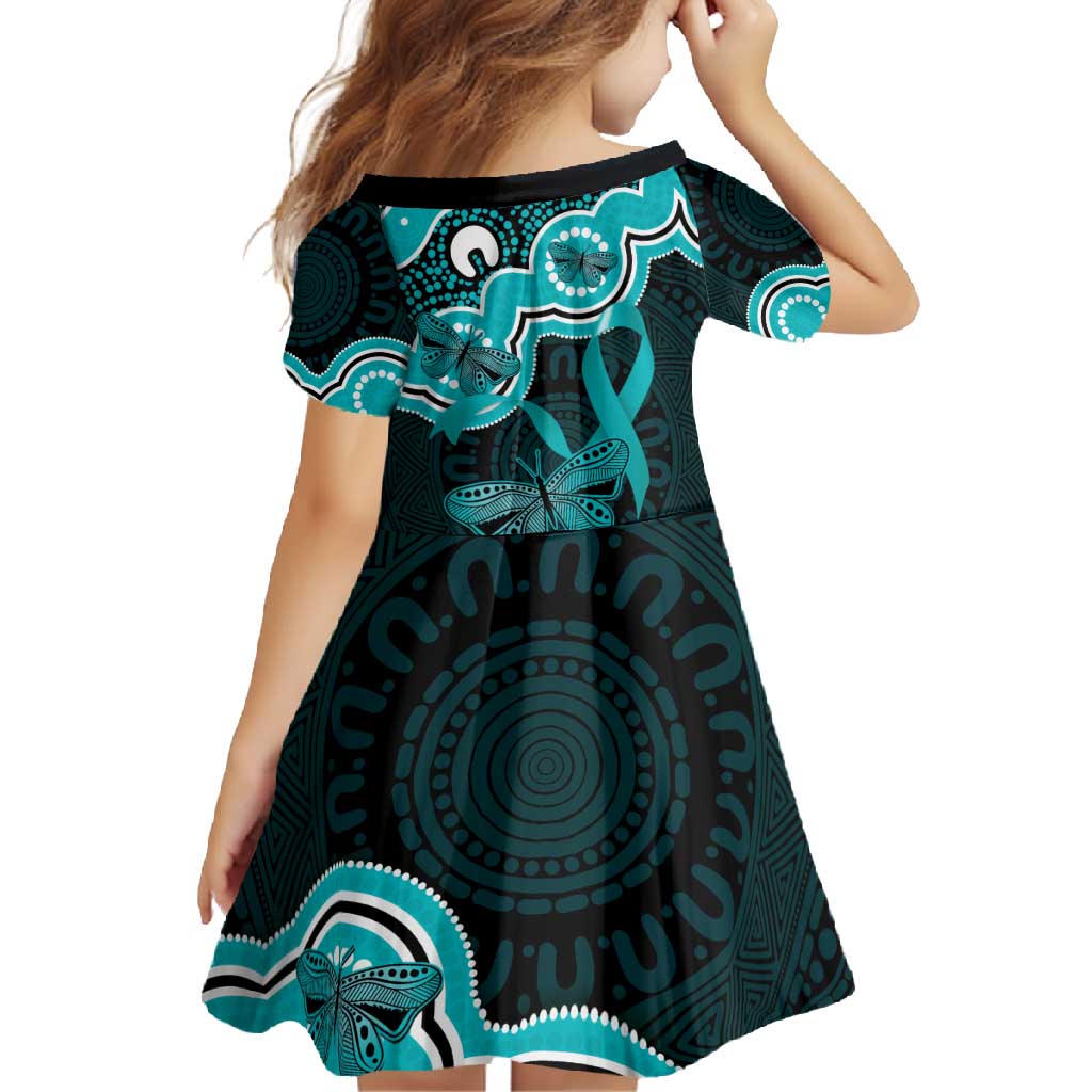 Cyan Ribbon PTSD Awareness Month Family Matching Short Sleeve Bodycon Dress and Hawaiian Shirt Aboriginal Art - Aussie Hoodie