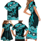 Cyan Ribbon PTSD Awareness Month Family Matching Short Sleeve Bodycon Dress and Hawaiian Shirt Aboriginal Art - Aussie Hoodie