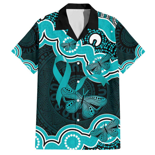 Cyan Ribbon PTSD Awareness Month Family Matching Short Sleeve Bodycon Dress and Hawaiian Shirt Aboriginal Art - Aussie Hoodie