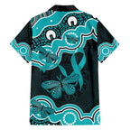 Cyan Ribbon PTSD Awareness Month Family Matching Short Sleeve Bodycon Dress and Hawaiian Shirt Aboriginal Art - Aussie Hoodie