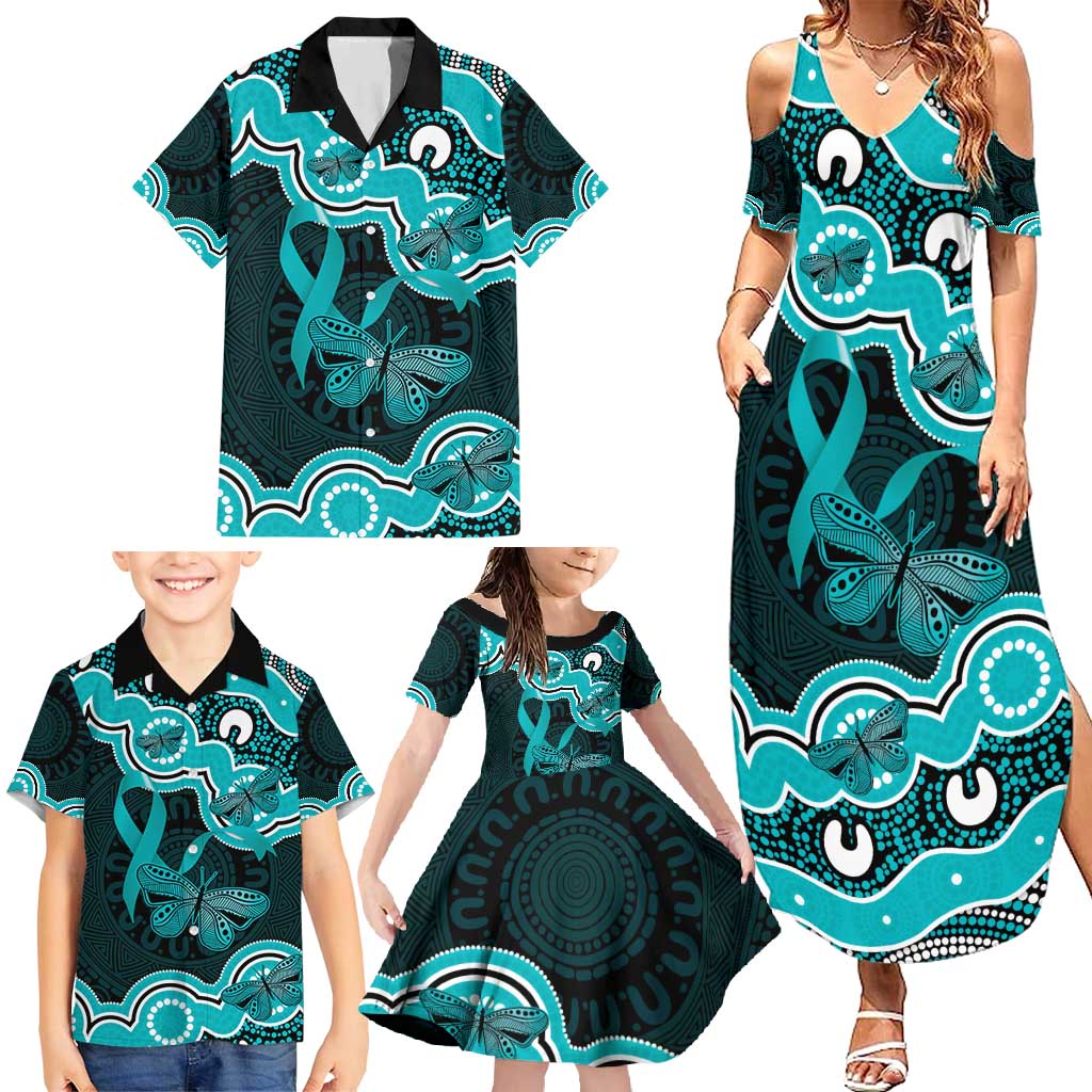 Cyan Ribbon PTSD Awareness Month Family Matching Summer Maxi Dress and Hawaiian Shirt Aboriginal Art - Aussie Hoodie