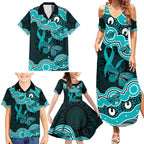 Cyan Ribbon PTSD Awareness Month Family Matching Summer Maxi Dress and Hawaiian Shirt Aboriginal Art - Aussie Hoodie