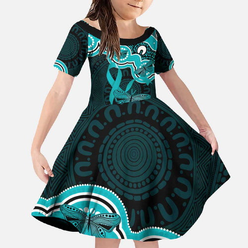 Cyan Ribbon PTSD Awareness Month Family Matching Summer Maxi Dress and Hawaiian Shirt Aboriginal Art - Aussie Hoodie
